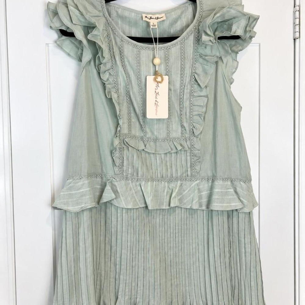 For Love & Lemons Sage Ruffle Pleated Mini Dress – Size L